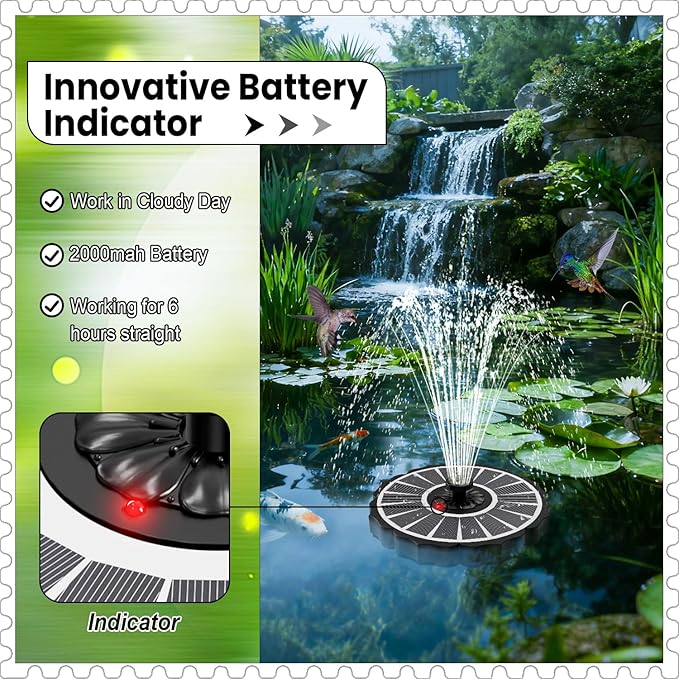 Yzert Solar Fountain with 2000mAh Battery & Innovative Indicator Works in Cloudy Day, 3.5W 2026 Glass Solar Water Fountain Pump Flower Shape with 7 Nozzles for Bird Baths, Ponds, Outdoors (White)