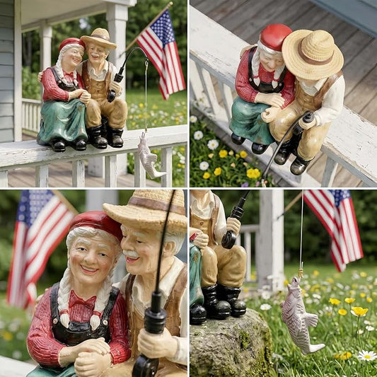 Couple Statues Outdoor, Timeless Moments for A Lifelong Partnership, Pond Ornaments, Poolside Garden Decor, Koi Fish Pond, Unique Fisherman Gifts