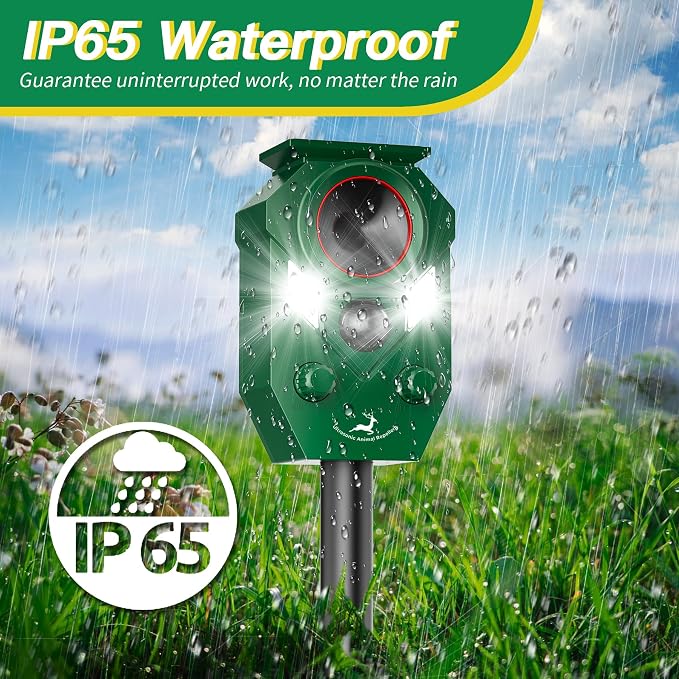 Solar-Powered Ultrasonic Animal Repellent with Motion Sensor, Perfect for Outdoor Yards, Deer Repellent Device with LED Flashing Lights, Effective to Repel Deer, Coyotes, Raccoons, and Cats