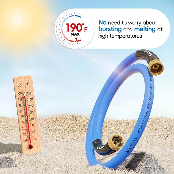 SPECILITE Female to Female Hot/Cold Garden Water Hose 3 ft x 3/4 Inch for Hose Reel, -50℉ To 190℉, Heavy Duty, Flexible, Burst 605 Psi, Rubber Extension Pipe with 3/4" Brass Fittings