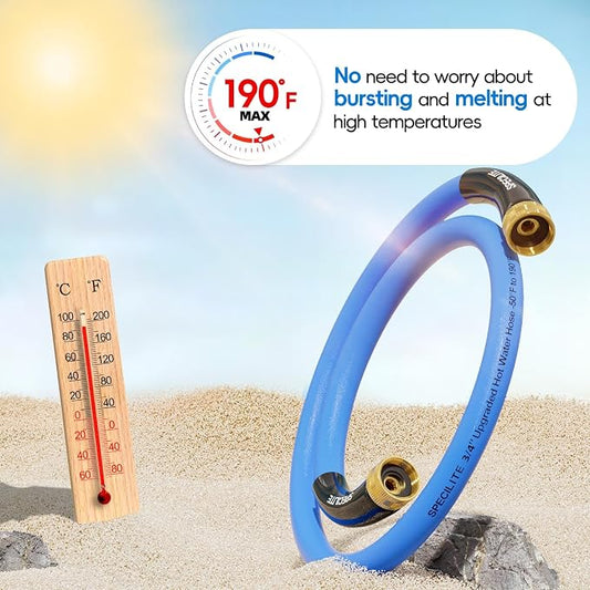 SPECILITE Female to Female Hot/Cold Garden Water Hose 3 ft x 3/4 Inch for Hose Reel, -50℉ To 190℉, Heavy Duty, Flexible, Burst 605 Psi, Rubber Extension Pipe with 3/4" Brass Fittings