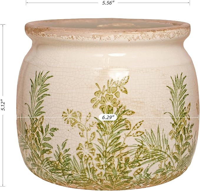 Xiaan Jiaju Cottagecore Ceramic Vase and Planter, Small Herb Pots with Drainage for Indoor Plants, Country Rustic Flower Pot for Kitchen Windowsill Tabletop, Farmhouse Home Decor Gift, Cottage Fern