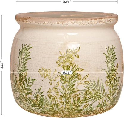 Xiaan Jiaju Cottagecore Ceramic Vase and Planter, Small Herb Pots with Drainage for Indoor Plants, Country Rustic Flower Pot for Kitchen Windowsill Tabletop, Farmhouse Home Decor Gift, Cottage Fern