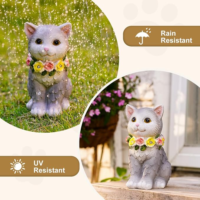 Garden Statue Cat Figurine Decor – Outdoor Decoration for Garden Yard Lawn Home Decor Outside : Fahters Day Memorial Gifts