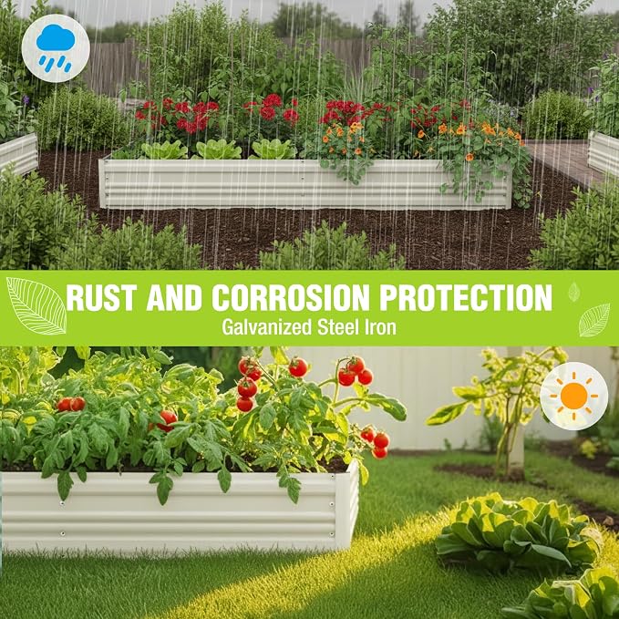 WORKPRO 2PK 7.5x4x1ft Outdoor Galvanized Raised Garden Bed, Rust-Resistant Planter Raised Beds for Vegetable, Flowers, Herbs, White
