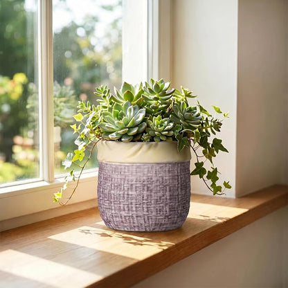 6 Inch Planter, Ceramic Pots for Plants, Round Flower Pots, Purple | Decorative Plant Pot with Drainage Hole, Boho Flower Pot for Indoor Plants, Apartment Decor, Birthday Gift for Women
