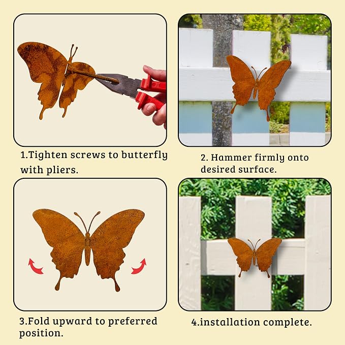 Metal Butterfly Wall Decor Outdoor – Rustic Garden Decor for Fences, Patio & Indoor | Set of 3 Handcrafted Antique Butterfly Outdoor Garden Art
