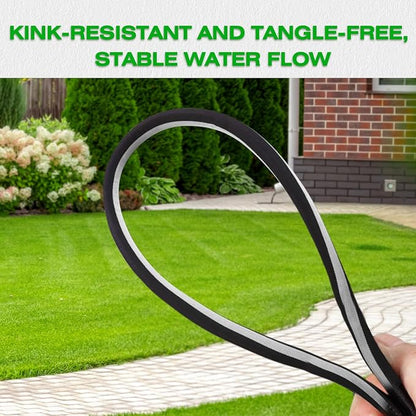 25ft Lightweight Garden Hose, Ultra Flexible Fabric Water Hose, Non-Expanding & Kink-Free with Leak-Proof Aluminum Fittings, Heavy Duty Hose for Yard, Car Wash & RV, Black-Gray