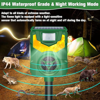 Squirrel Repellent,2026 Upgrade Deer Repellent Devices,Cat Repellent Outdoor,Racoon Repellent Outdoor with Motion Sensor & Flame Light,Waterproof Rabbit Repellent,Repel,Deer,Rabbit,Skunk,Dog,Cat