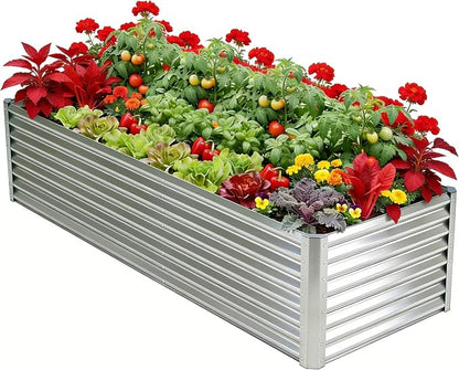 8x4x2ft Raised Garden Bed, Deep Root Planter Box, Silver,1 Pack | 1mm Thick Galvanized Steel, Resists Rust Bowing, Easy Assembly, Ideal Deep-Root Growing Condition for Broccoli,Beans,Tomatoes