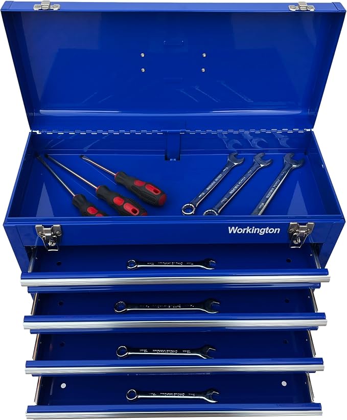 Workington Portable Metal Tool Chest with 4 Drawers, 20" 4-Drawer Tool Chest Cabinet with Ball Bearing Drawer Slides, Steel Tool Storage Box Organizer 4004 Blue