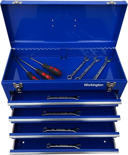 Workington Portable Metal Tool Chest with 4 Drawers, 20" 4-Drawer Tool Chest Cabinet with Ball Bearing Drawer Slides, Steel Tool Storage Box Organizer 4004 Blue