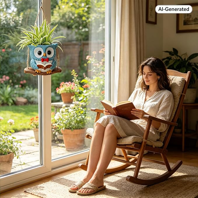 Swing Owl Hanging Planters for Indoor Outdoor Plants | Cute Owl Plant Pots with Drainage Hole,Unique Owl Succulent Pots Gifts for Teachers,Mother's Day,Birthday,Christmas