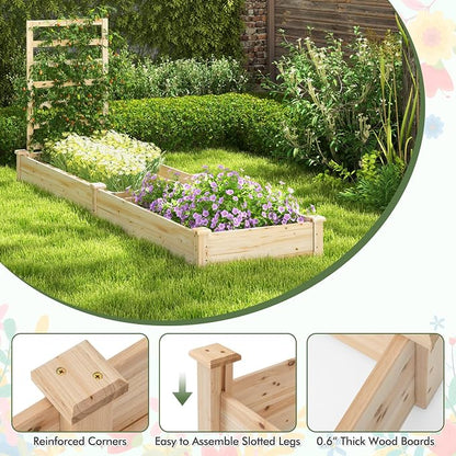 COSTWAY Raised Garden Bed with Trellis, Outdoor Wooden Planter Kit for Flowers, Herbs, Vegetables, Fruits & Climbing Vines, Elevated Garden Planter for Patio, 93" L x 25" W x 40" H