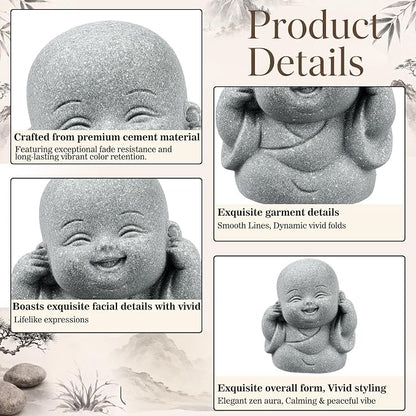 Hoteam 8 Pcs Laughing Buddha Statue Small Zen Monk Praying Sandstone Sculptures for Luck Feng Shui Decor Car Dashboard Home Living Room Office Desk Decor (Classic)