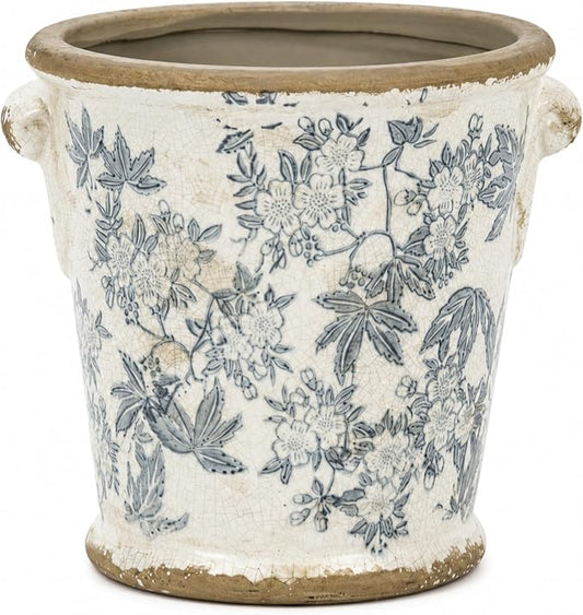 Dosayes Vintage Ceramic Flower Pot with Drainage Holes and Handle,Ice Crack Country Rustic Planters for Indoor Outdoor,Tuscan Decor,Home and Garden Decor,Gardening Present