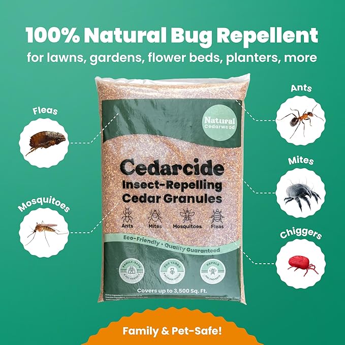 Cedarcide Lawn, Home & Garden Cedar Granules | Repels Fleas, Ticks, Ants & Mosquitoes | Smells Great, Easy to Use | 6 Bags (48 Lbs)