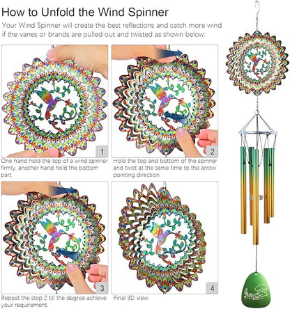 Aoedelyart Wind Chimes for Outside with Hummingbird Wind Spinner,33" Memorial Wind Chimes Outdoor Decor for Zen Garden Patio Home,Best Gifts for Mom Women Father Grandma Neighbors,Christmas Ornaments