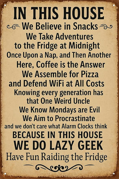 Vintage Funny Metal Tin Sign In This House We Do Geek Magic 8x12 Inches Poster Wall Decor Home Office Bar Garage Cafe Hotel Man Cave Club (Earth Tones-1)