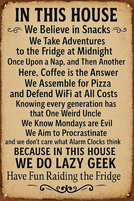 Vintage Funny Metal Tin Sign In This House We Do Geek Magic 8x12 Inches Poster Wall Decor Home Office Bar Garage Cafe Hotel Man Cave Club (Earth Tones-1)