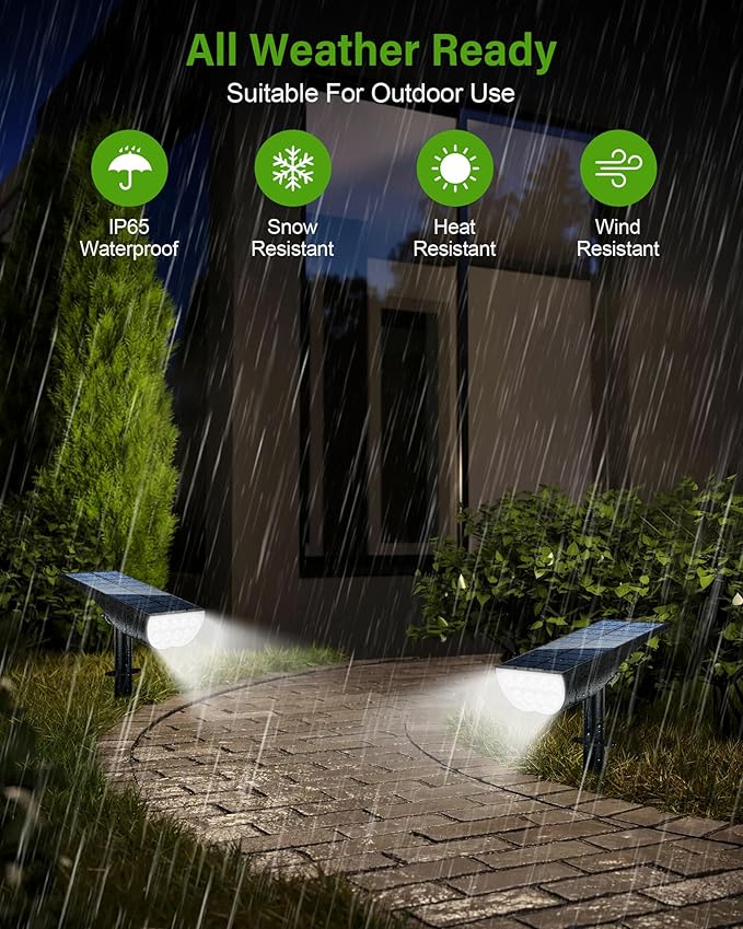 Solar Spot Lights Outdoor Waterproof, Solar Landscape Lights Outdoor IP65 Waterproof, 3 Brightness Modes Dusk to Dawn Solar Spotlight Outdoor for Yard Garden Pathway Tree, Cool White, 4 Pack