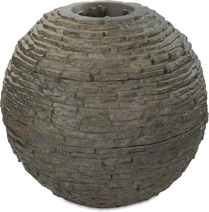 Aquascape Stacked Slate Sphere Fountain, 32 Inch Diameter (81 cm), Lightweight Fiber-Resin Composite Decorative Water Feature, Includes Tubing for Easy Setup, 78288