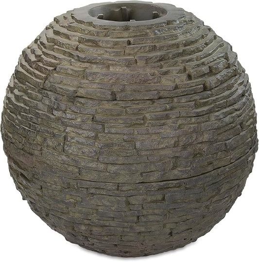 Aquascape Stacked Slate Sphere Fountain, 32 Inch Diameter (81 cm), Lightweight Fiber-Resin Composite Decorative Water Feature, Includes Tubing for Easy Setup, 78288