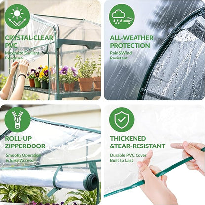 KOL 27x19x76 in PVC Cover 5-Tier Mini Greenhouse, Indoor Outdoor | Portable seed starter plant stand, winter orchid frost protection, apartment balcony patio