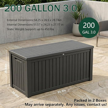 Outdoor Storage Box, 200 Gallon Waterproof Deck Box [Upgraded 3.0], Premium Hydraulic Cushion Storage Chest, High-Load Lockable Two-Seater Patio Storage Bench, Large Country Estate, Black