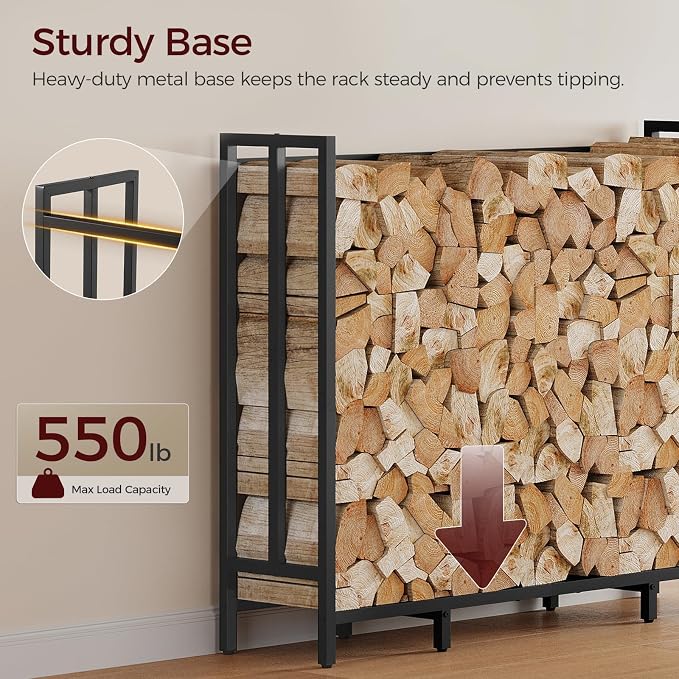 MAHANCRIS 4FT Firewood Rack Outdoor with Cover, Firewood Storage Log Rack | Heavy Duty Wood Storage Holder, 600D Waterproof Oxford Cover and Zipper, Wood Rack for Fireplace, Indoor Firewood Storage