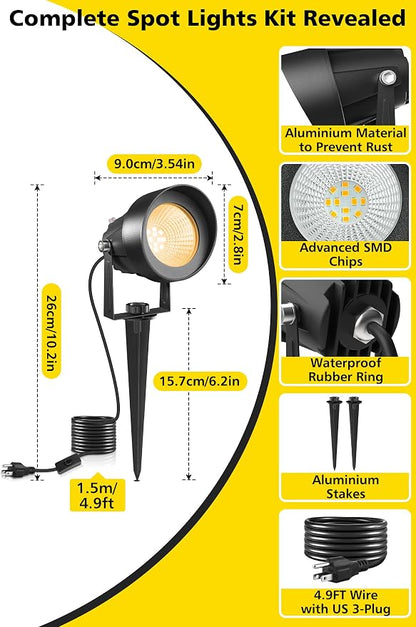 T-SUN Dusk to Dawn Outdoor Lighting, Flag Spot Lights with Photocell Auto On/Off, Waterproof 3000K Warm White LED Plug-in Landscape Spotlights for Garden Yard Tree Pathway Pole House
