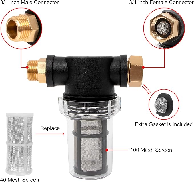 BEETRO Garden Hose Filter for Pressure Washer Inlet Water, Sediment Filter Attachment, with 100 Mesh and 40 Mesh Screen, 3 Sets