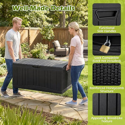 Tangkula 80 Gallon Outdoor Storage Box, Large HDPE Resin Patio Storage Box with Gas Struts & Lockable Lid, 2-in-1 Waterproof Deck Box for Package Delivery, Garden Tools, Outdoor Cushions