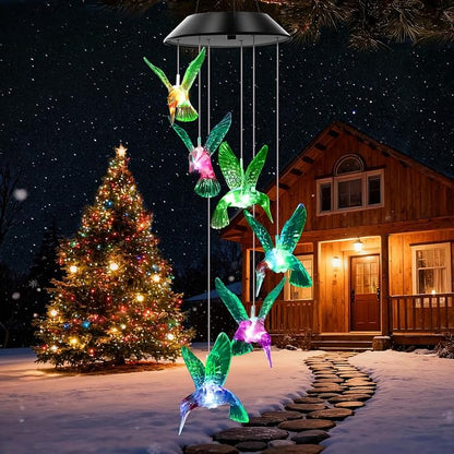 Solar Wind Chimes Outdoor Color Changing Lights, Gift for Women Mom Grandma Sister Best Gifts, Wind Chimes Unique Outdoor Garden Yard Decor (Green Hummingbird)