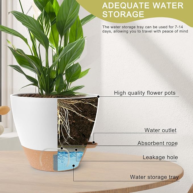 Self Watering Pots for Indoor Plants, 3 Pack 12/10/8 Inch, Large Planter with Water Reservoir, Modern Decorative Flower Pots for Home & Office White