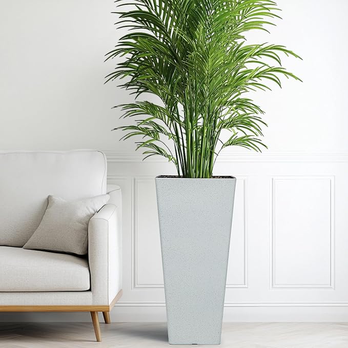 Autodaya 28" Extra-Large White Tall Planters Set of 2 Flower Pots | Tall White Planters for Outdoor Plants, Balcony, Porch, Living Room Corner, Garden, Patio, Deck, or Entryway Decor