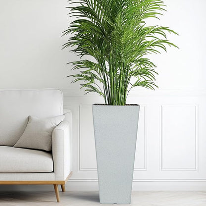Autodaya 28" Extra-Large White Tall Planters Set of 2 Flower Pots | Tall White Planters for Outdoor Plants, Balcony, Porch, Living Room Corner, Garden, Patio, Deck, or Entryway Decor