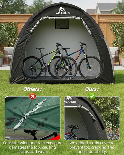 Abahub Portable Bike Storage Shed Tent with Rain Cover, Outdoor Silver-Coated Bicycle Shelter, PU4000 Waterproof 210D Oxford Fabric