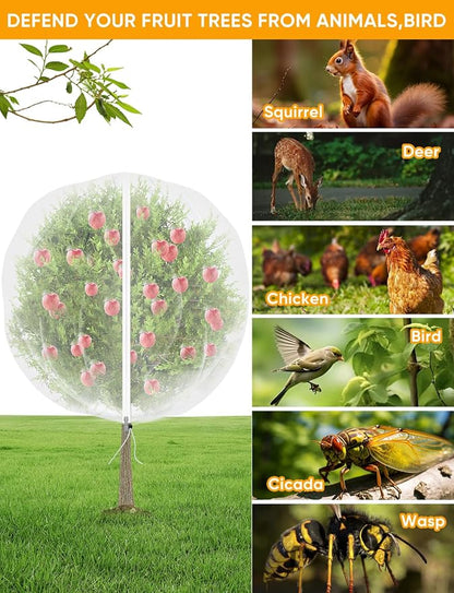 VITI Fruit Tree Netting for Cicadas - with 4Pcs 5Ftx5Ft Zipper&Drawstring Protection for Your Fruit Trees Garden Bird Netting Covers Blueberry Bush Tomato Bug Plant Protection Cherry Apple Tree