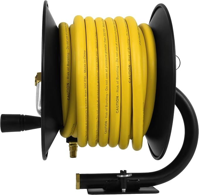 DEWALT DXCM024-0348 3/8" x 50' Manual Hose Reel with Rubber Hose, Yellow & ColorFit by Milton Coupler & Plug Kit - (M-Style, Red) - 1/4" NPT, (14-Piece) - S-314MKIT