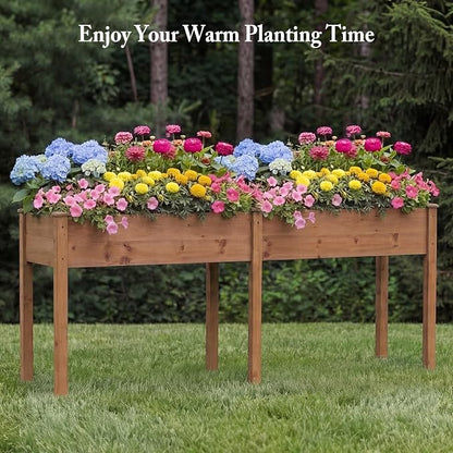 DUMOS Raised Garden Bed 72x23x30 Inch, Outdoor Planter Box with Legs, Elevated Wood Garden Bed with Liner for Herbs Flowers Vegetables, Wooden Planter Box for Patio, Balcony, Backyard, Brown