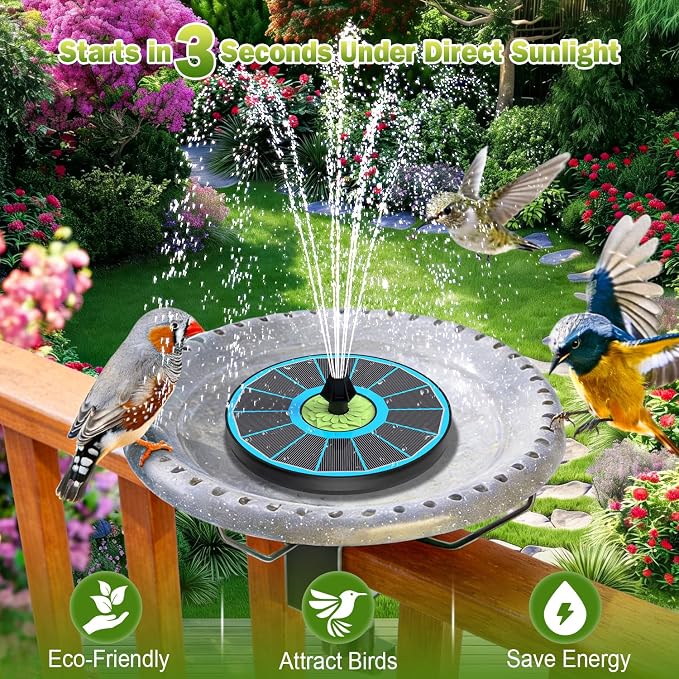 SZMP Upgraded 3.5W Full Glass Panel Solar Fountain for Bird Bath, Floating No-Installation Solar Powered Water Fountain Pump with 7 Nozzles, for Garden, Pond Decor (Blue)