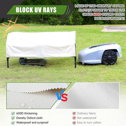 Robot Mower Garage, Rainproof UV-Proof Shelter for All Mowers | Thickened 600D Oxford fabric | Rust-proof steel frame | 35.5×29×17in | Fits Lymow, Segway, Mammotion, Husqvarna, WORX & more
