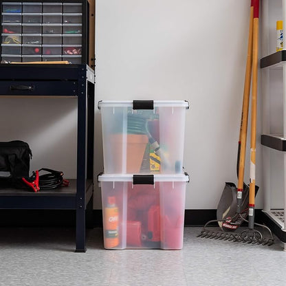 IRIS USA WeatherPro Storage Bins with Lids, 74 Qt, Gasket Seal, 2 Pack | BPA-free gasket seal keeps clothing, documents, pet food, tools, and camping gear protected from dust and moisture.