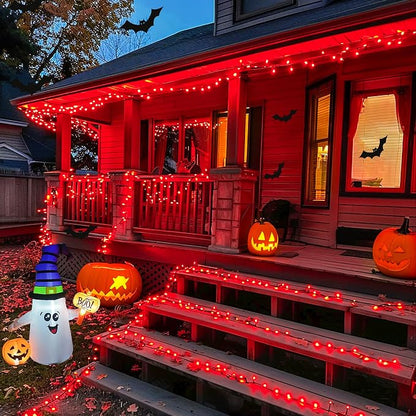 JMEXSUSS 2 Pack Solar Halloween Lights Outdoor, Total 400 LED 151FT, Red | Outdoor Waterproof, 8 Modes Solar Christmas String Lights for Outside Patio Yard Garden Tree Christmas Halloween Decorations