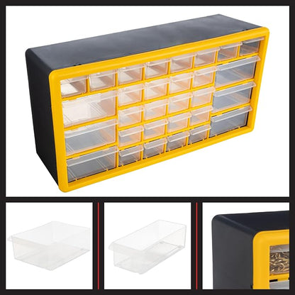30-Drawer Plastic Small Parts Organizer - Desktop or Wall Storage Drawers for Organizing Hardware, Crafts, Garage, or Classroom by Stalwart (Yellow)