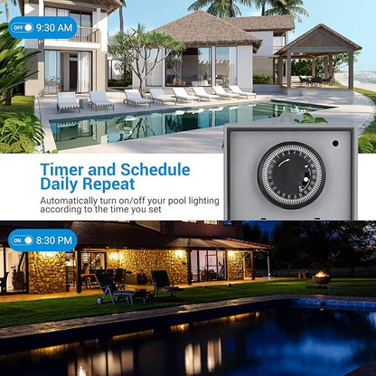 DEWENWILS Pool Pump Timer, Mechanical Timer Box Outdoor, Heavy Duty 2HP 40A 120-277 VAC, 24-Hour Programmable ON/Off Timeable Switch for Water Heater, Pool Pump, ETL Listed | 24-Hour Programmable ON/Off Timeable Switch, Heavy Duty, Works for Water Heat...