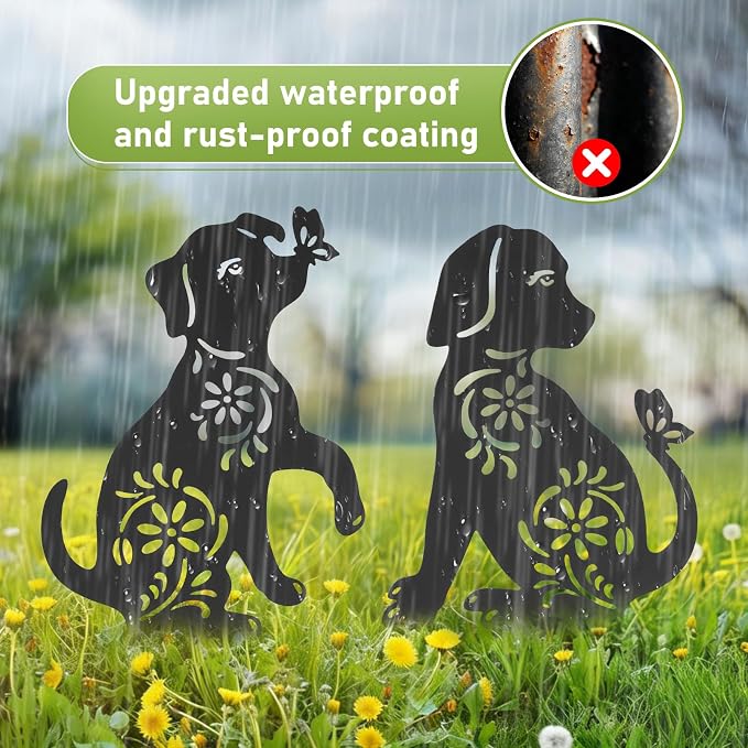 Dog Metal Decorative Garden Stakes, Rust Proof Dog Metal Black Silhouette Decor Garden Stakes for Yard Patio Lawn Decorations, Dogs Outdoor Decor Gifts for Women/Men