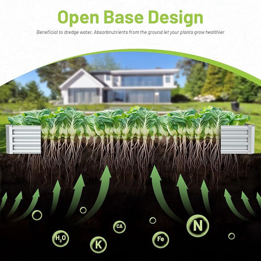2PCS 8x2x1FT Galvanized Raised Garden Bed, Galvanized Planter Raised Garden Boxes Outdoor, Large Metal Raised Garden Beds for Vegetables-Silver