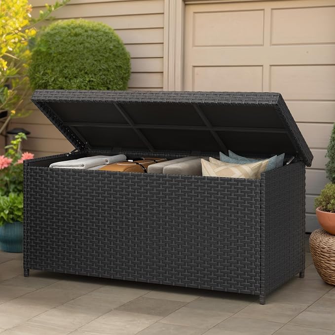 YITAHOME 260 Gallon Deck Box | XXL Wicker Outdoor Storage Box, Oversized Rattan Storage Cabinet for Patio Furniture, Cushions, Pool Storage and Garden Tools